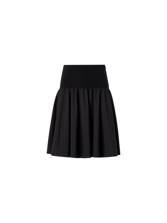 Designer Flared Mixed-Media Mini Skirt - black