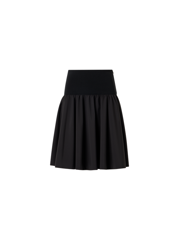 Designer Flared Mixed-Media Mini Skirt - black