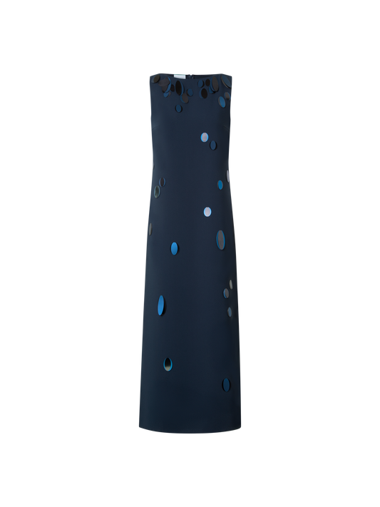 Designer Heavy Laser Cut Tunic Dress with Dropping Dots - neutral - navy - blue