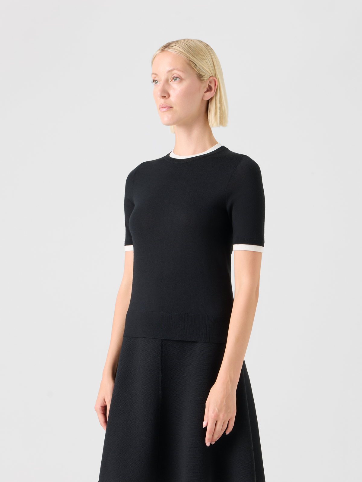 Designer Trompe l’Oeil Layered Wool Sweaterl - black - ecru #editorial