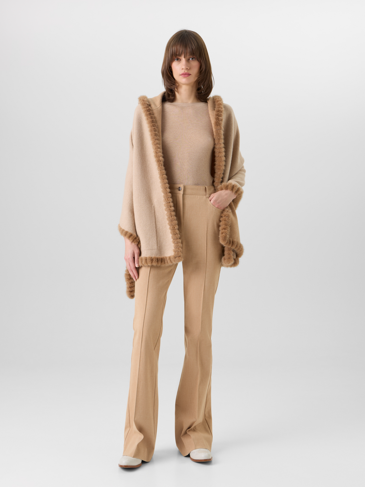 Designer Cashmere Double-Face Knit CardiganCape - beige #editorial