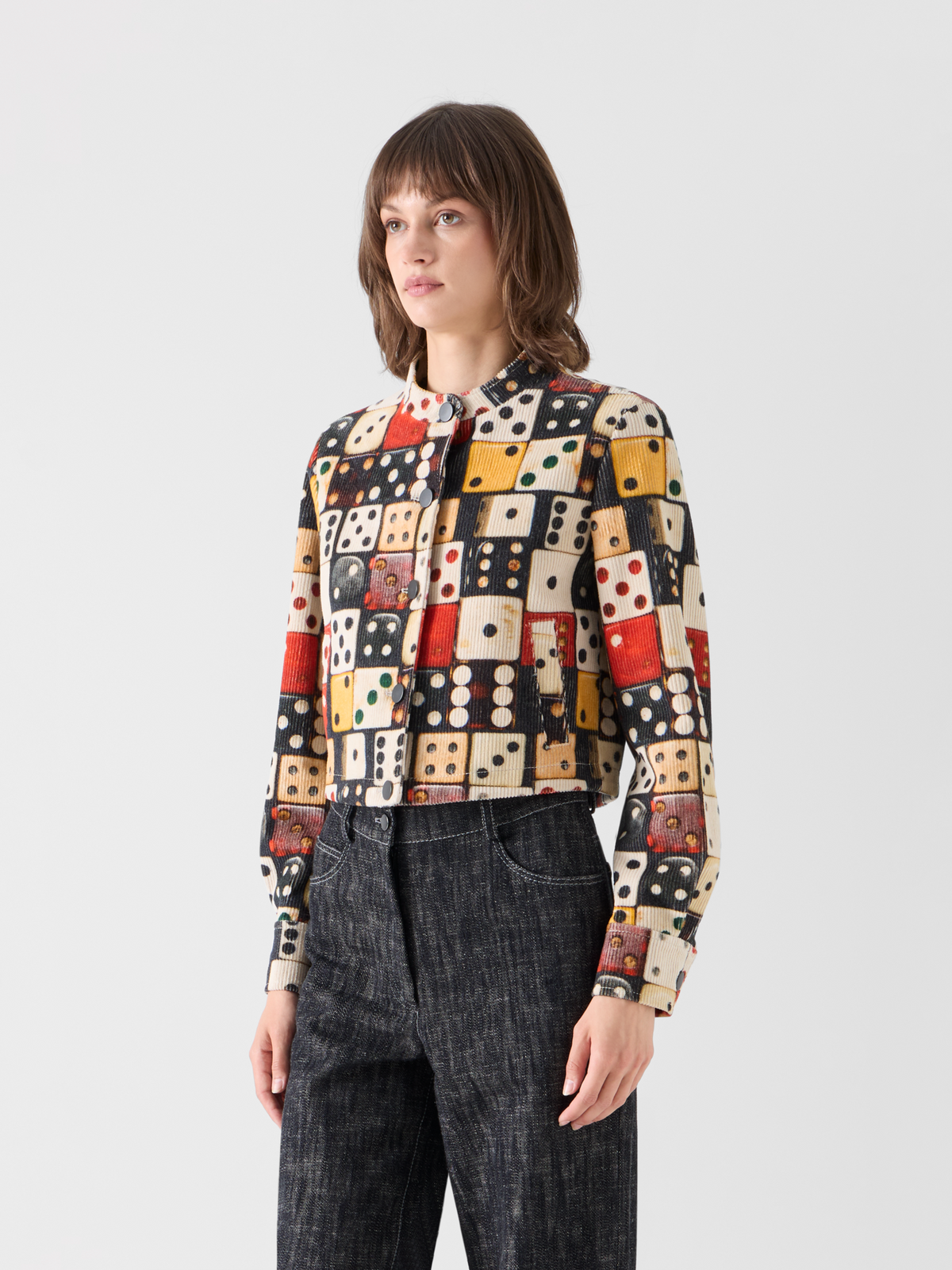 Designer Corduroy Jacket with Large Dice Print - multicolor 