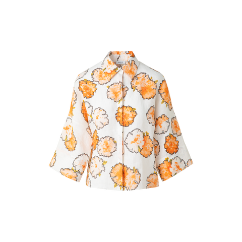 Cropped Linen Kimono Blouse in Carnation Print