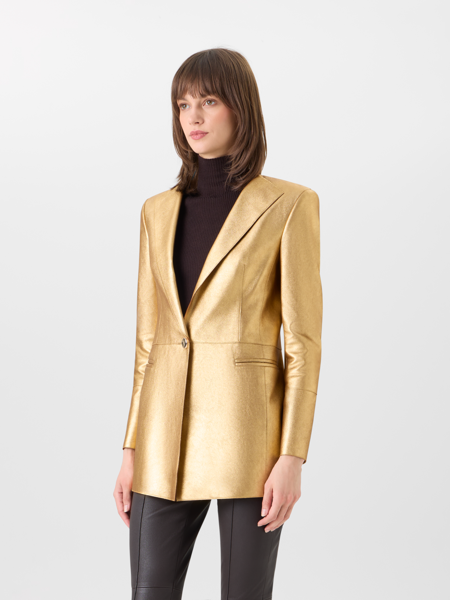 Designer Lamé Calf Nappa Leather Jacket - gold 