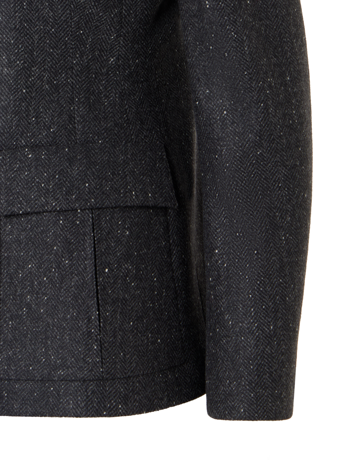 Designer Fitted Herringbone Cashmere Jacket with Four Pockets - grey