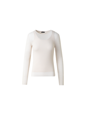 Designer Double Layered Knit Sweater in Sheer Cotton - neutral - pastel - beige