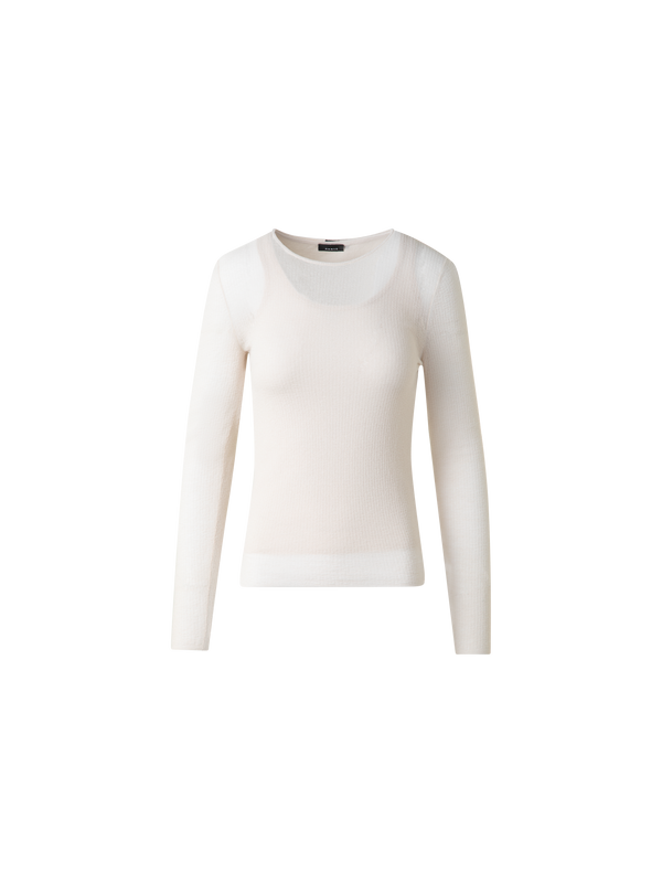 Designer Double Layered Knit Sweater in Sheer Cotton - neutral - pastel - beige