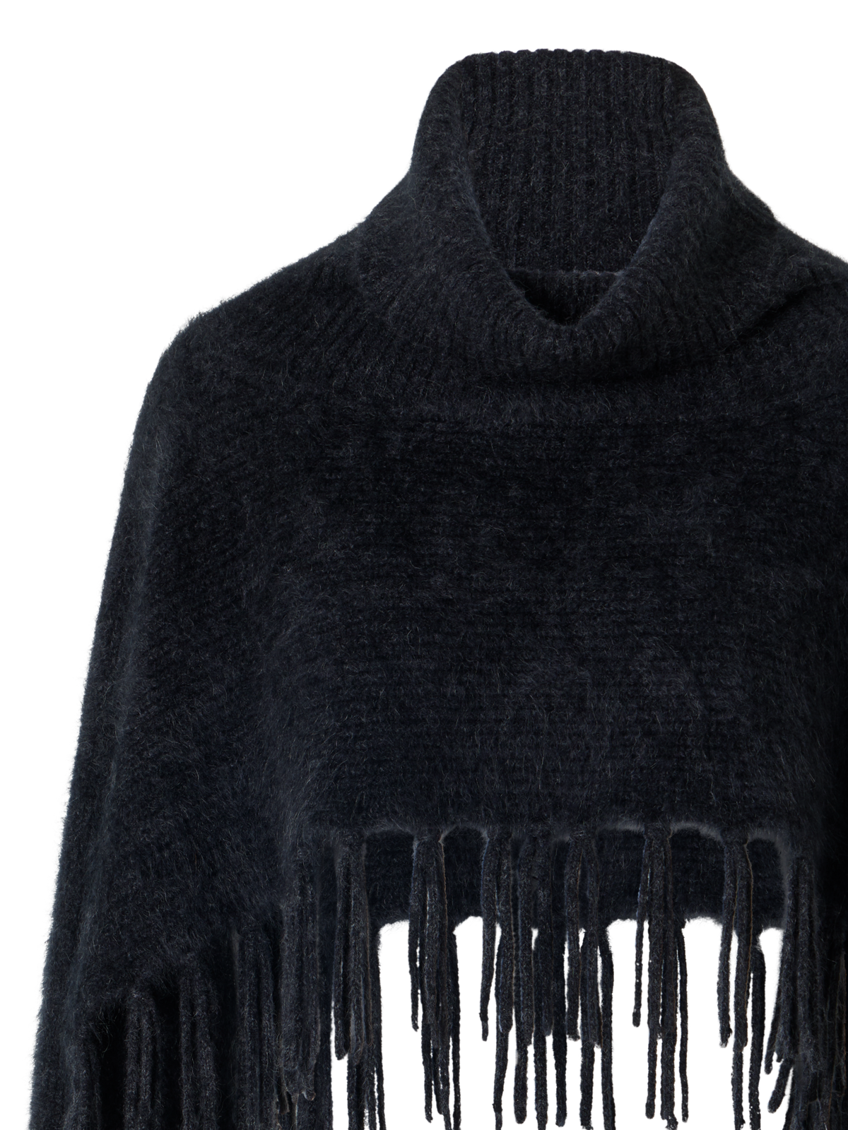 Designer Cloud Cashmere Cape Scarf with Turtleneck and Fringes - grey