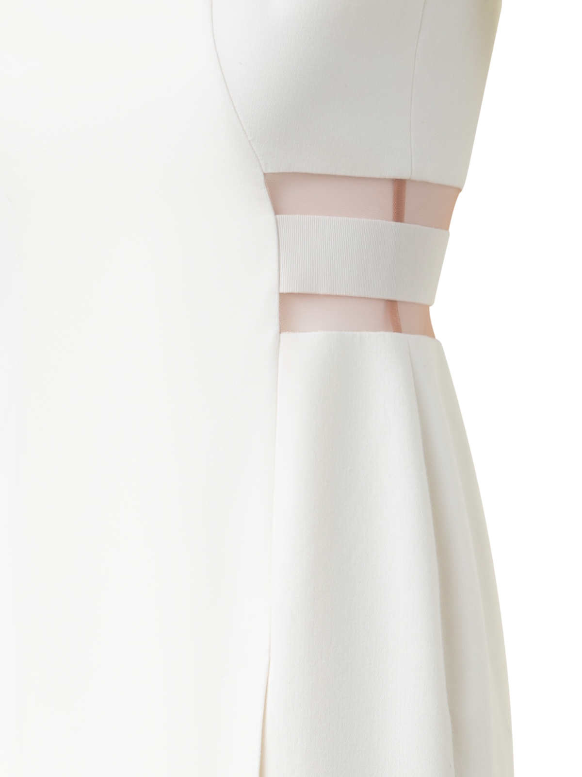 Designer Waist Cut-Out Sheath Dress in Cotton Silk - ecru - white