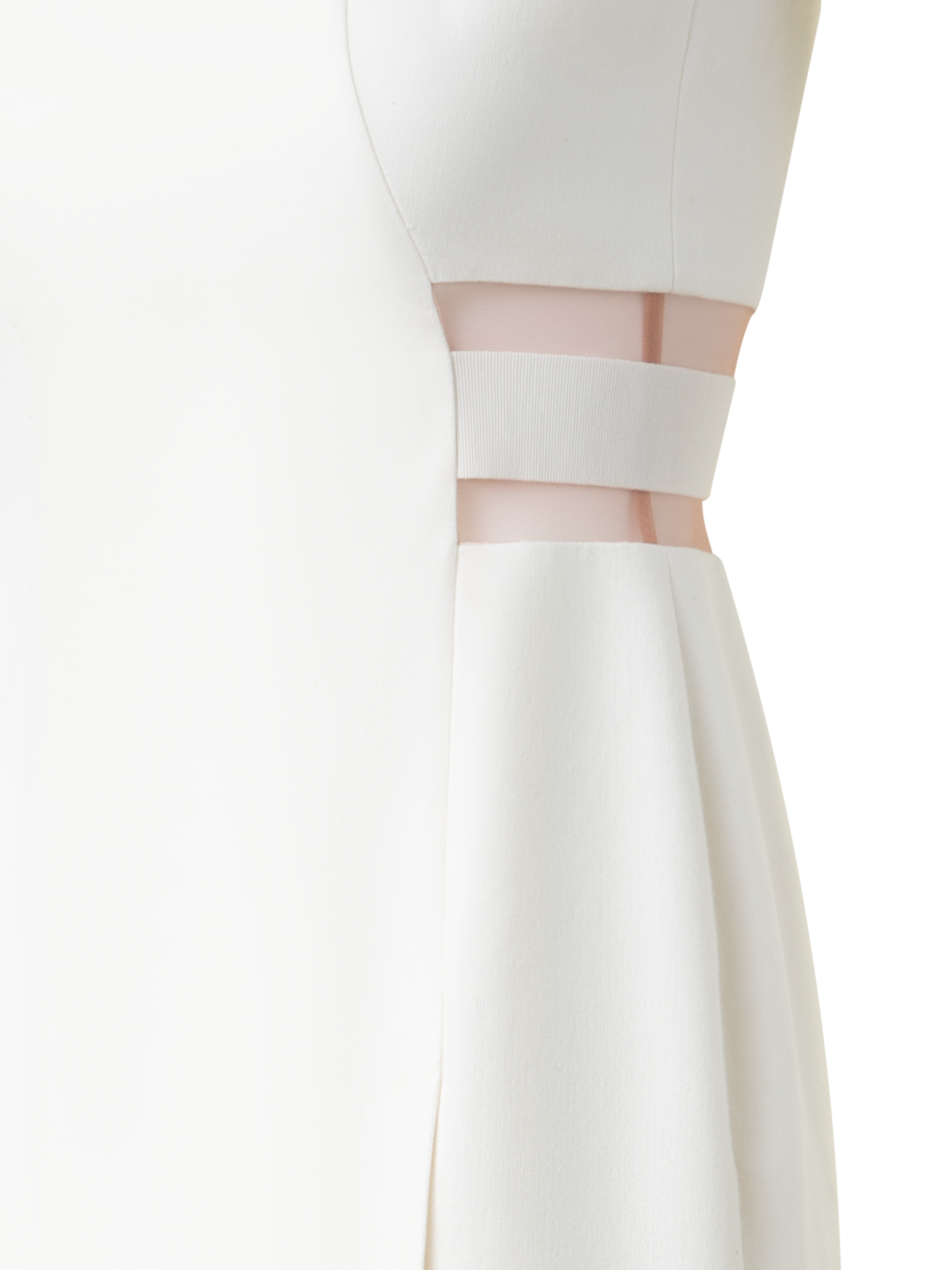 Designer Waist Cut-Out Sheath Dress in Cotton Silk - ecru - white