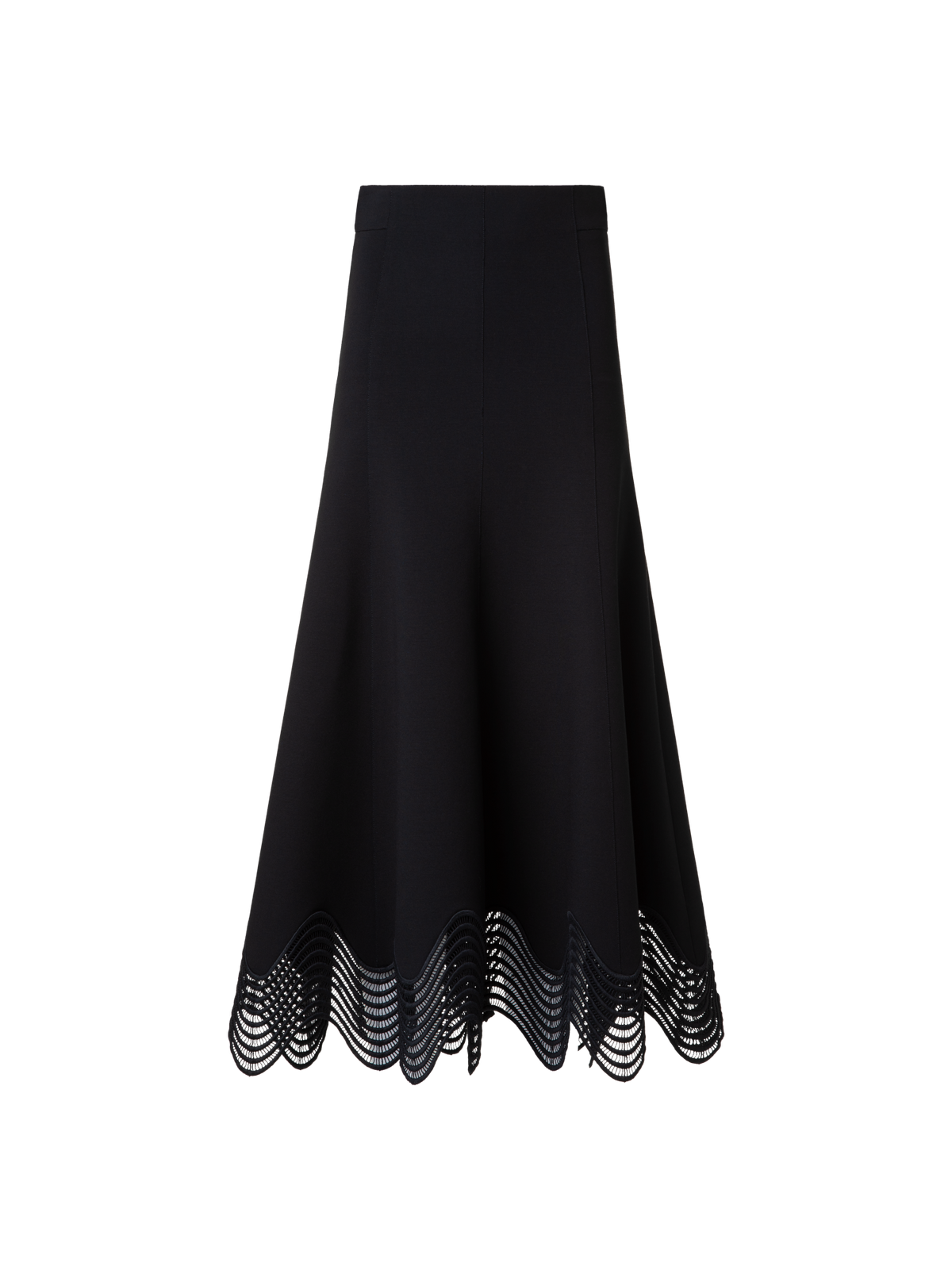 Designer Jersey Midi Skirt with Wave Lace - black