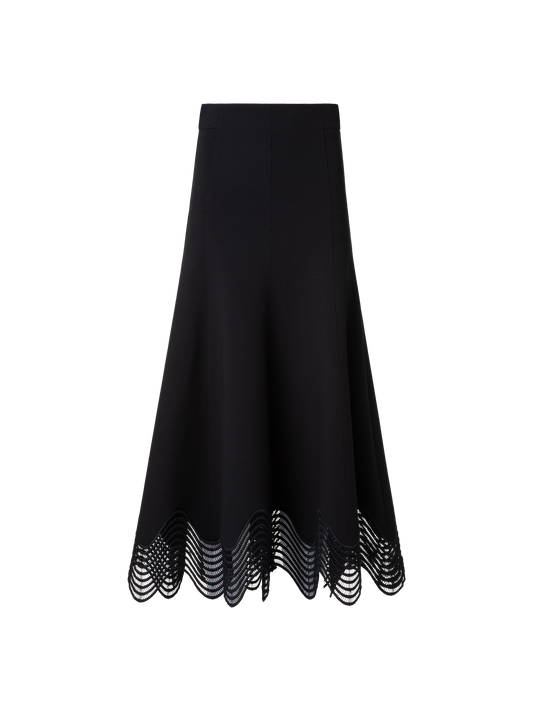 Designer Jersey Midi Skirt with Wave Lace - black