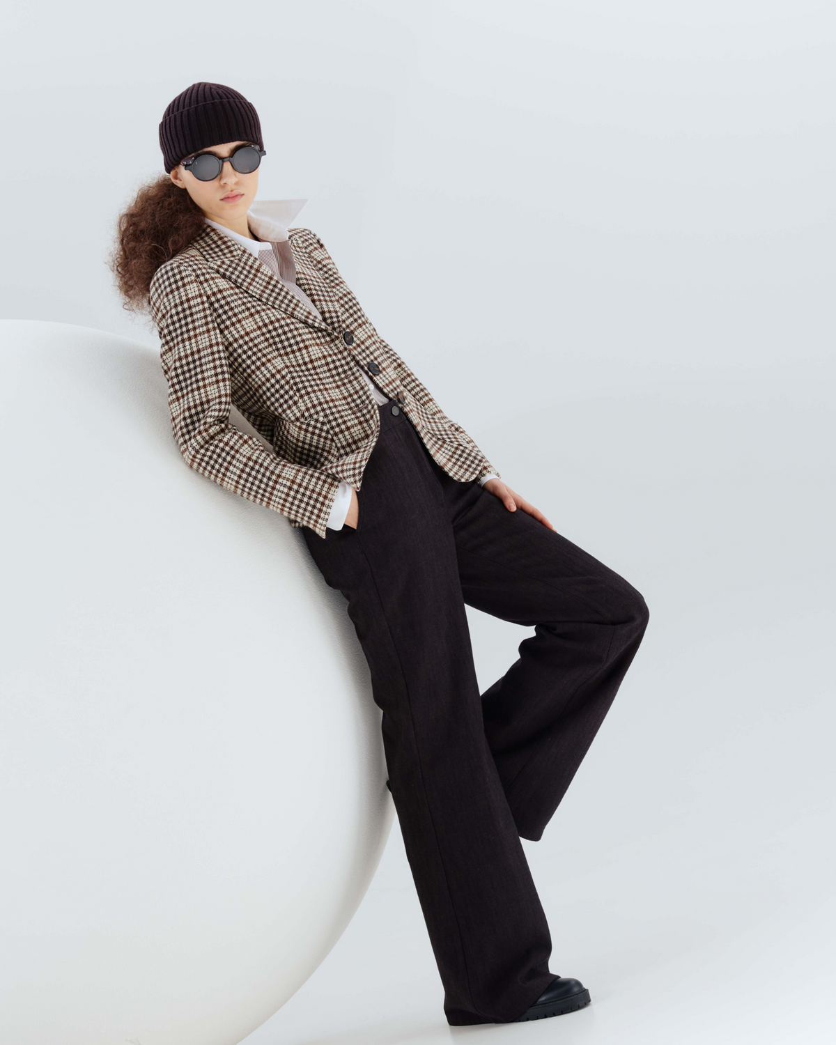 Designer Bootcut Pants in Brushed Winter Denim - brown 