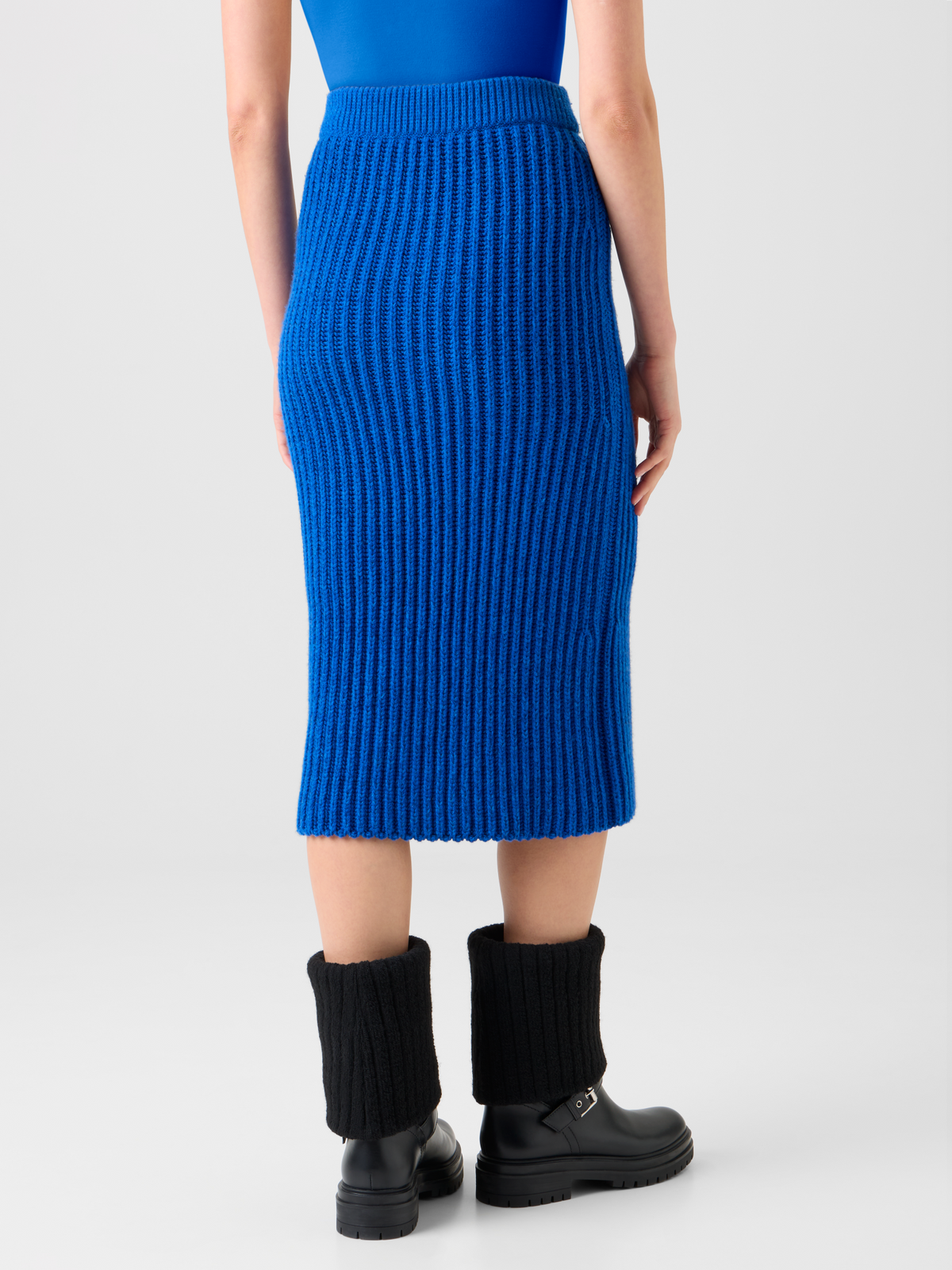 Designer Fitted Cashmere Chunky Rib Knit Tube Skirt - blue #editorial
