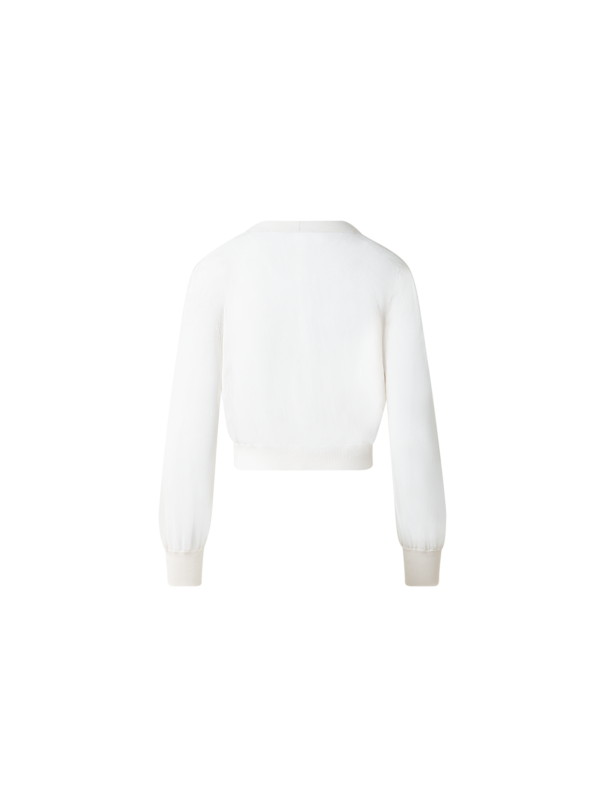 Designer Sheer Cropped Knit Cardigan with Volume Sleeves - ecru - white