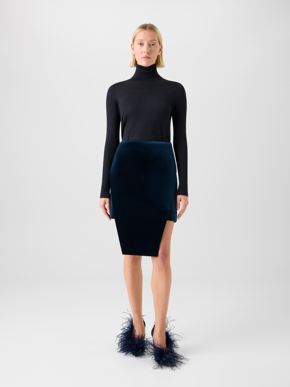 Designer Cashmere Silk Mock Neck Sweater with Rib Cuff - black - neutral #editorial