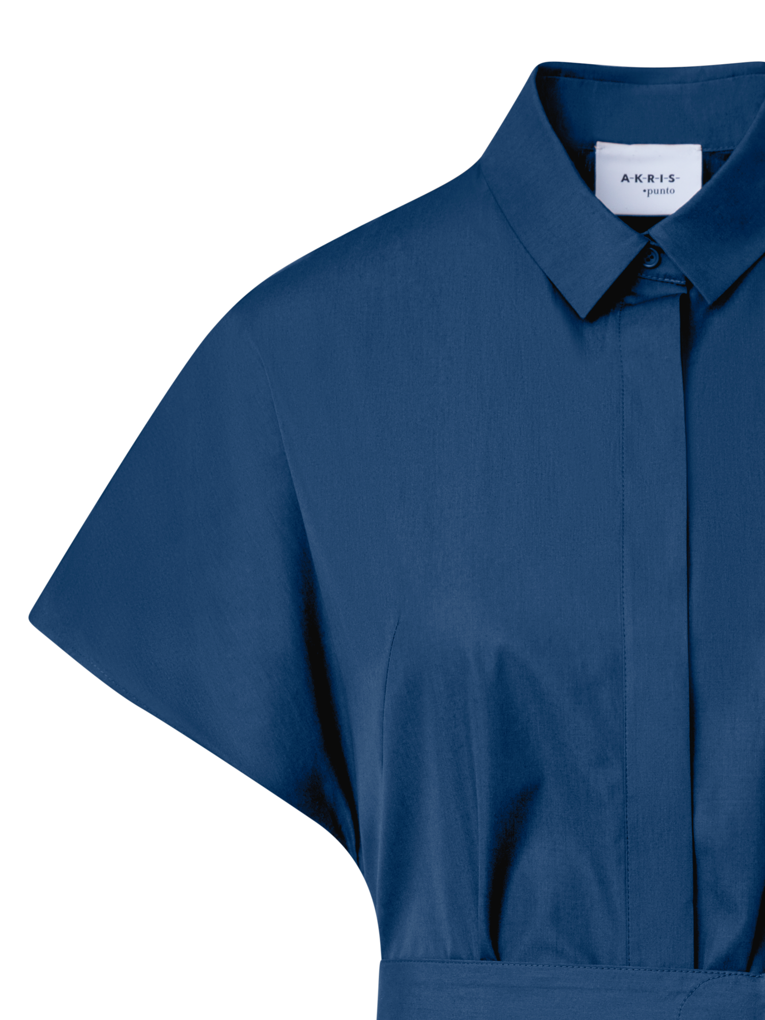 Designer Cotton Shirt Dress with Short Kimono Sleeves - blue