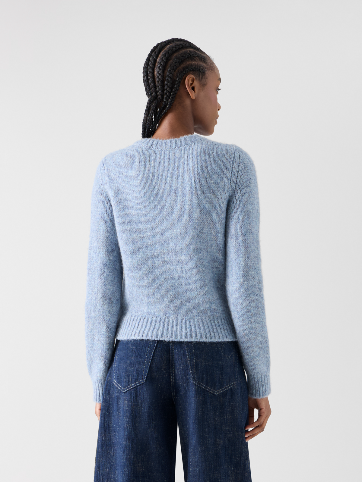 Designer Relaxed Knit Sweater in Fluffy Alpaca - blue 