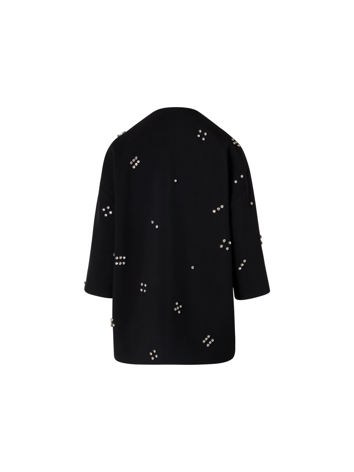Designer Car Coat with Diamond Dice Dot Embellishment - black