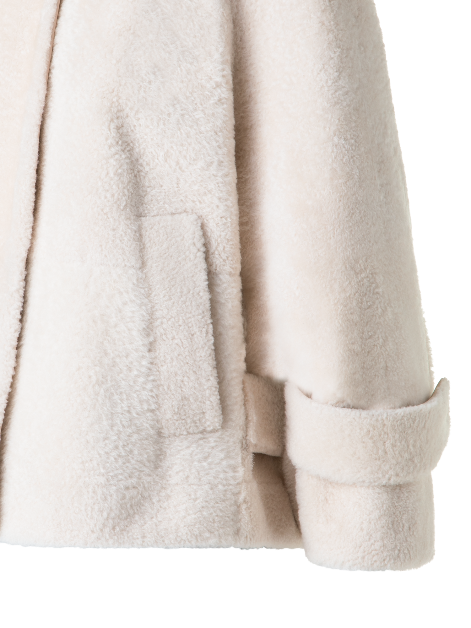 Designer Short A-Line Shearling Jacket - neutral - ecru - white