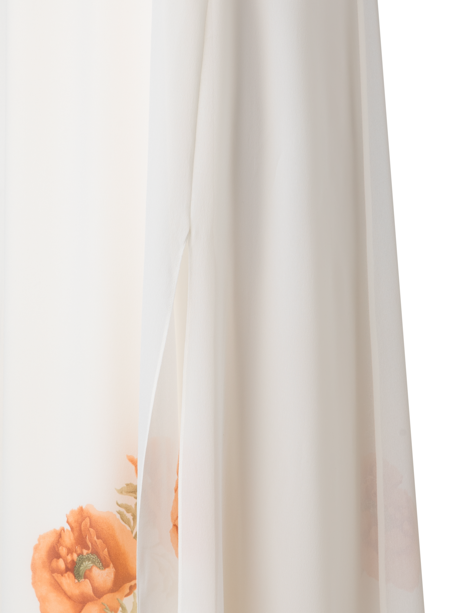 Designer Long Silk Gown with Anemone Print - neutral - multicolor - ecru - white