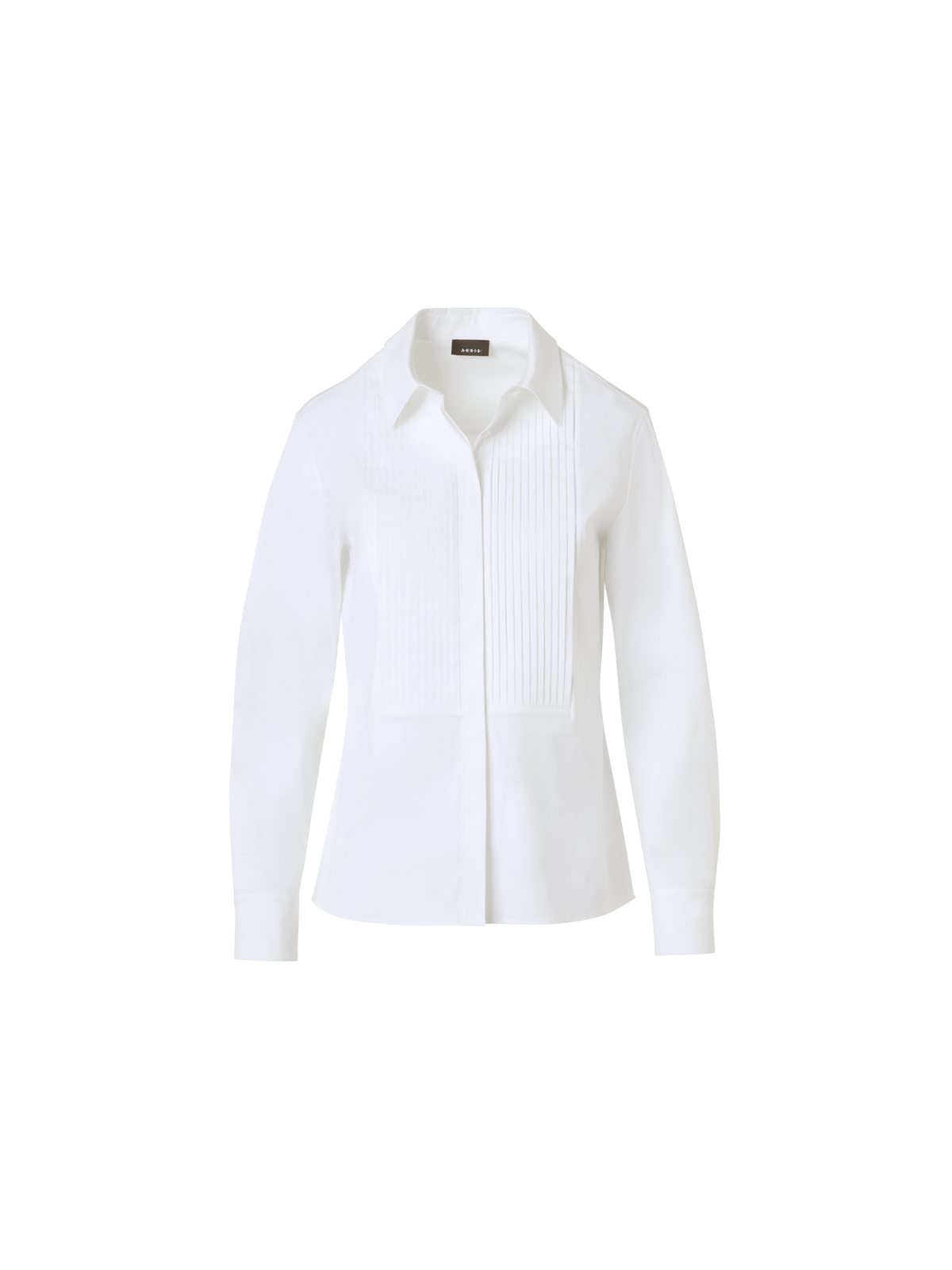 Designer Cotton Poplin Blouse with Pleated Plastron - white