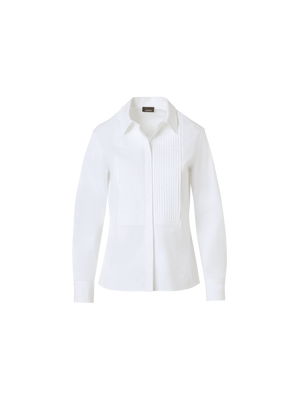Designer Cotton Poplin Blouse with Pleated Plastron - white