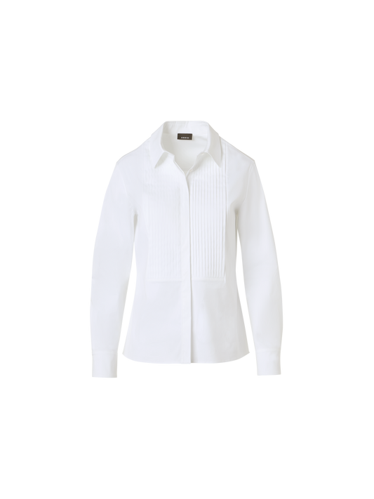 Designer Cotton Poplin Blouse with Pleated Plastron - white