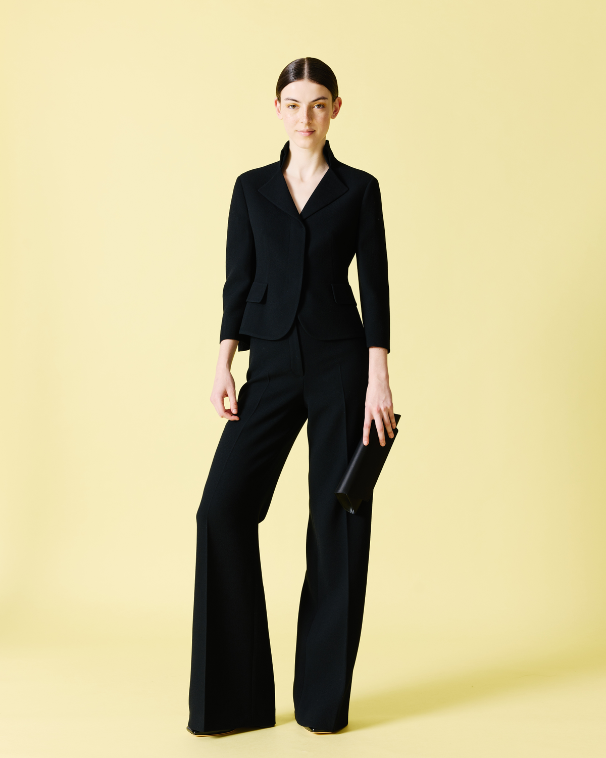 Designer Wide Wool Double-Face Pants - black #editorial