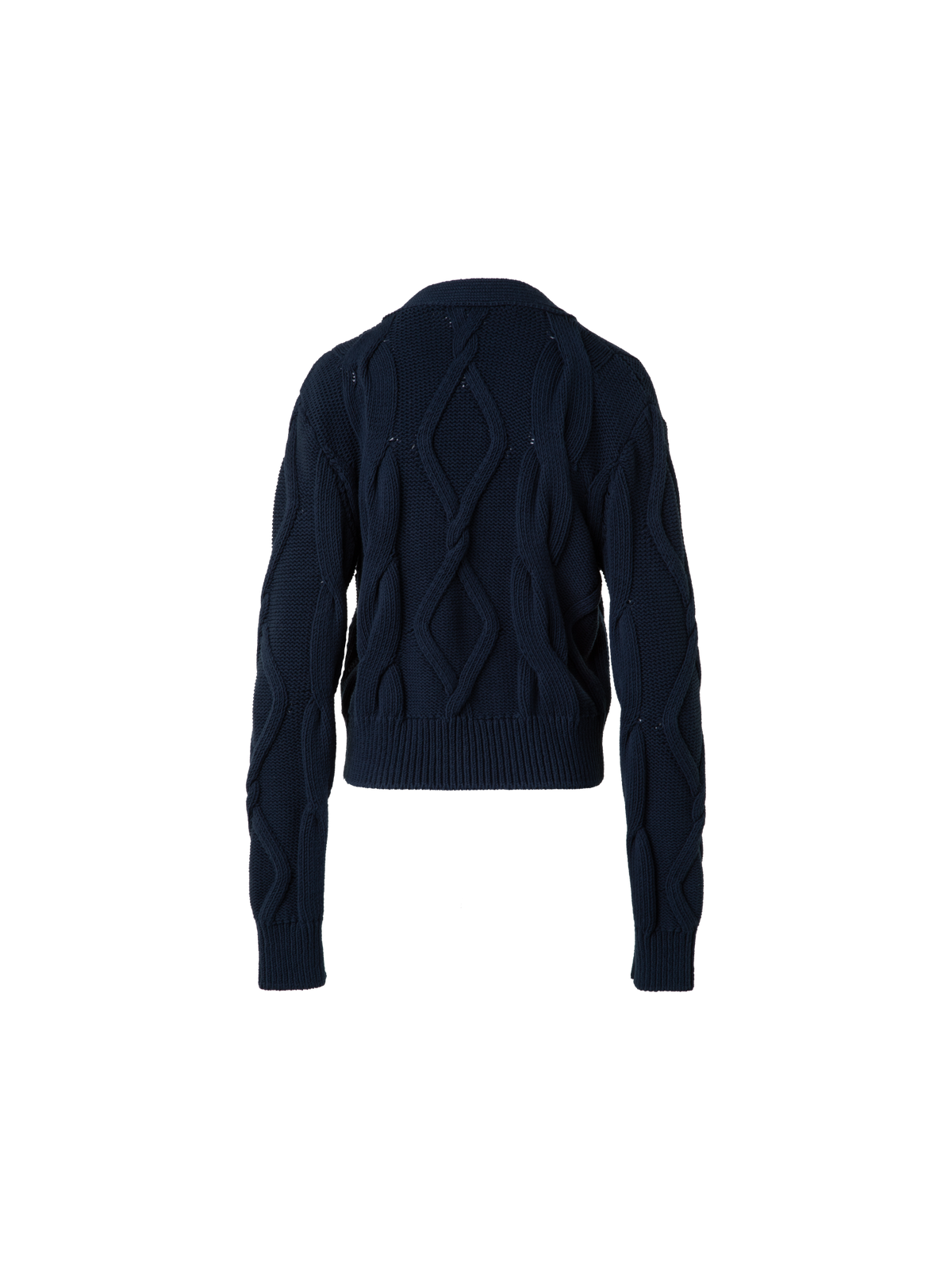 Designer Cardigan in Chunky Cotton Cable Knit - navy - blue