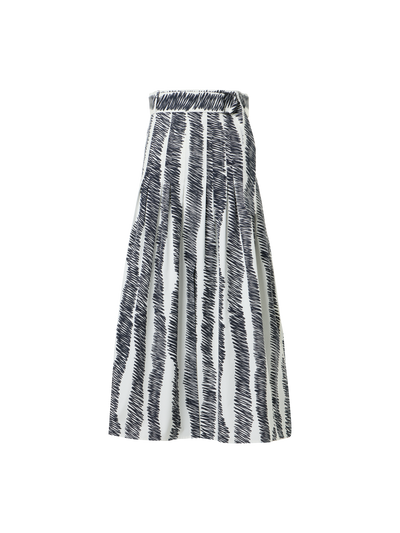 Designer A-Line Scribble Wave Print Pleated Midi Skirt - multicolor - ecru