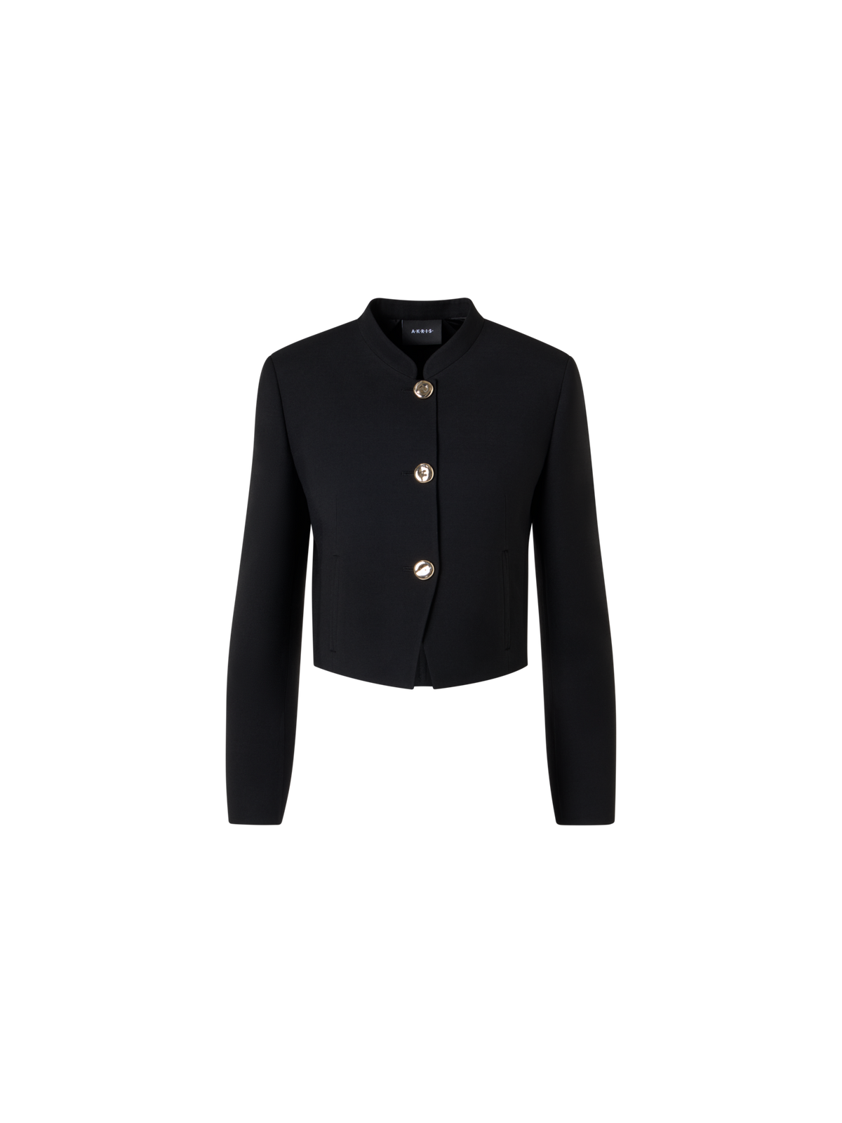 Designer Short Wool Double-Face Jacket with Gold Buttons - black