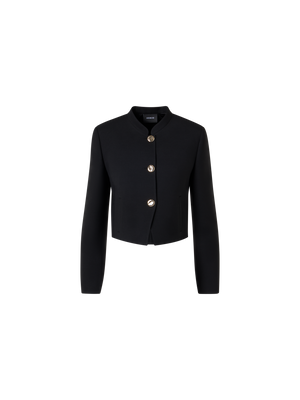 Designer Short Wool Double-Face Jacket with Gold Buttons - black