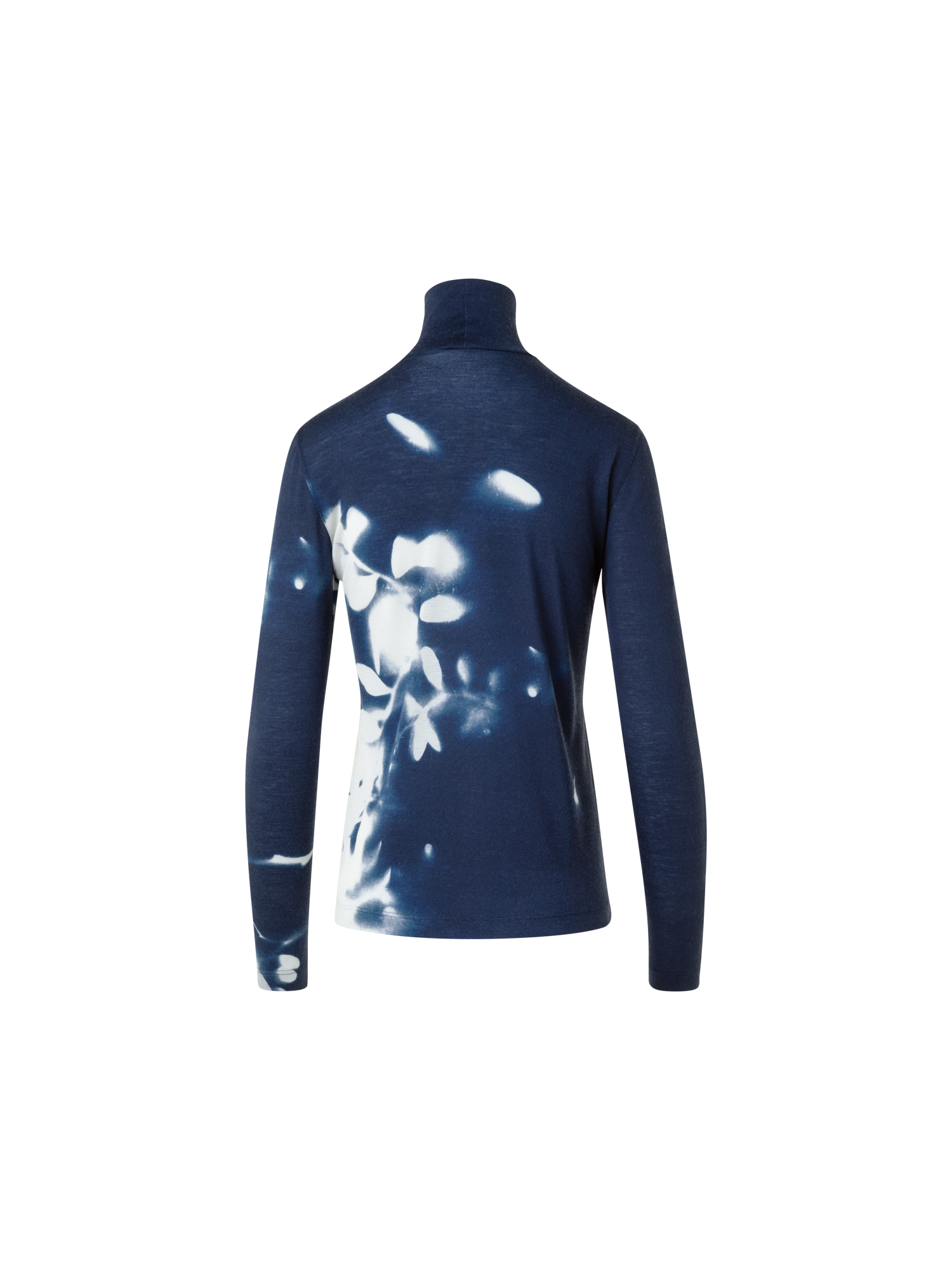 Designer Cashmere Silk Mock Neck Wildflower Print Top - neutral - navy - blue - multicolor