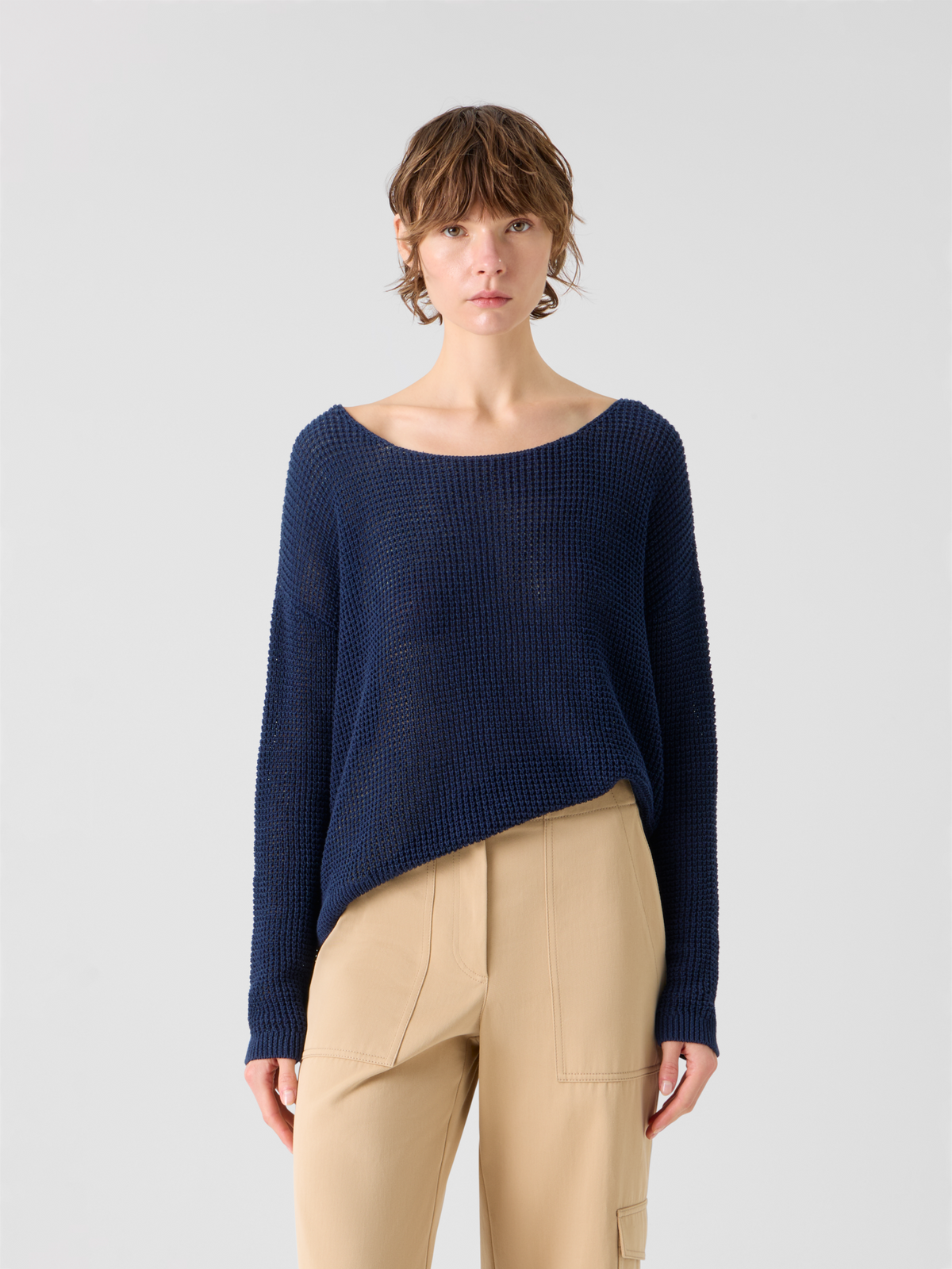 Off-Shoulder Linen-Cotton V-Neck Knit Sweater – Akris Inc. Off-Shoulder Linen-Cotton V-Neck Knit Sweater – Akris Inc.