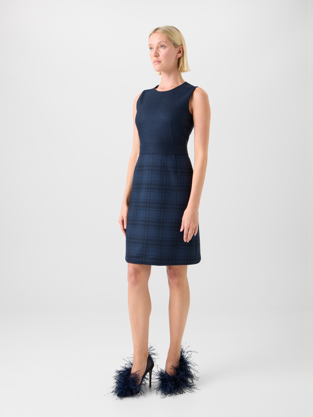 Short Wool Double-Face Plaid A-Line Dress Akris Inc. Short Wool Double-Face Plaid A-Line Dress Akris Inc.