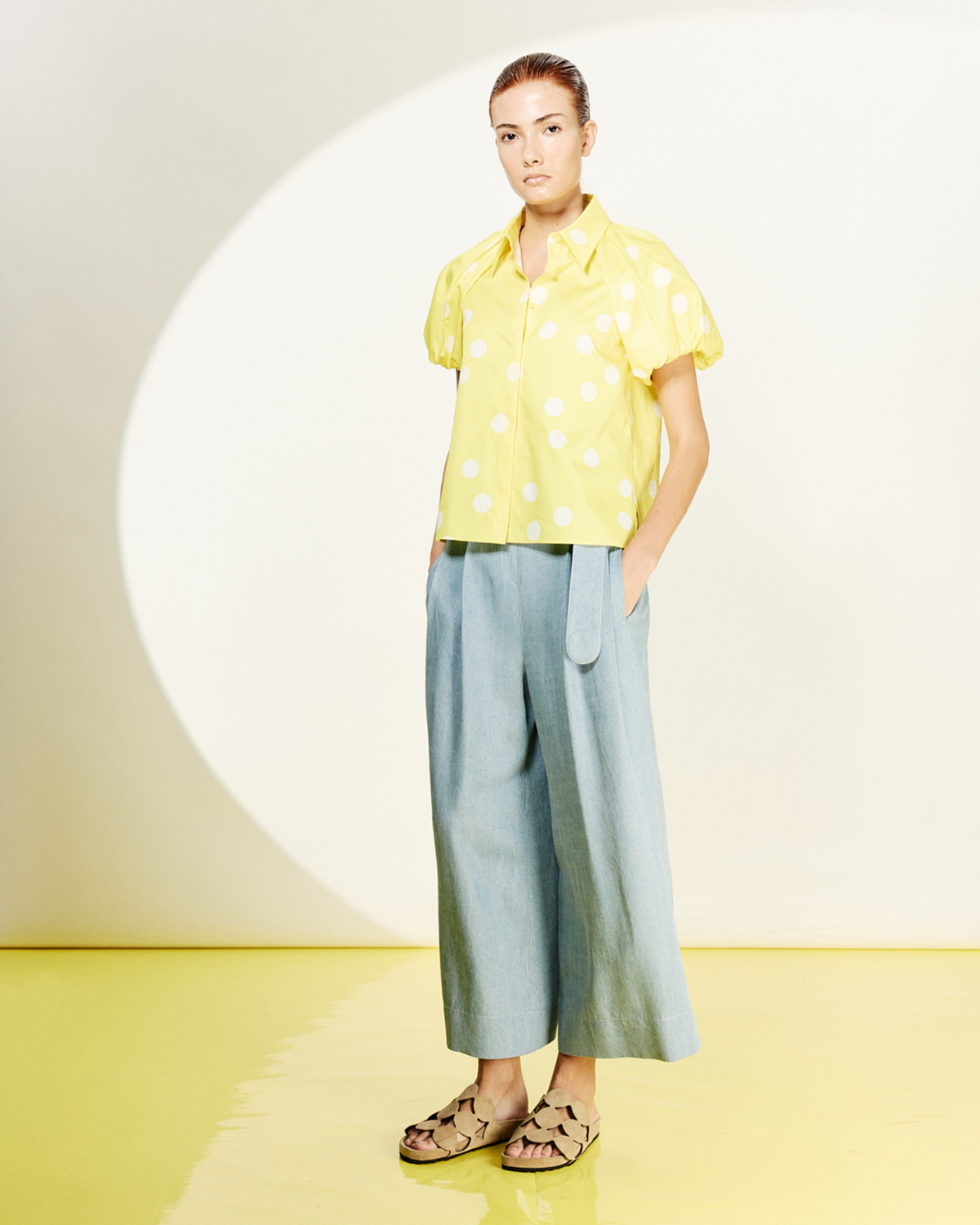 Designer Fiorella Wide Leg Pleated Culotte Denim Pants - blue #editorial