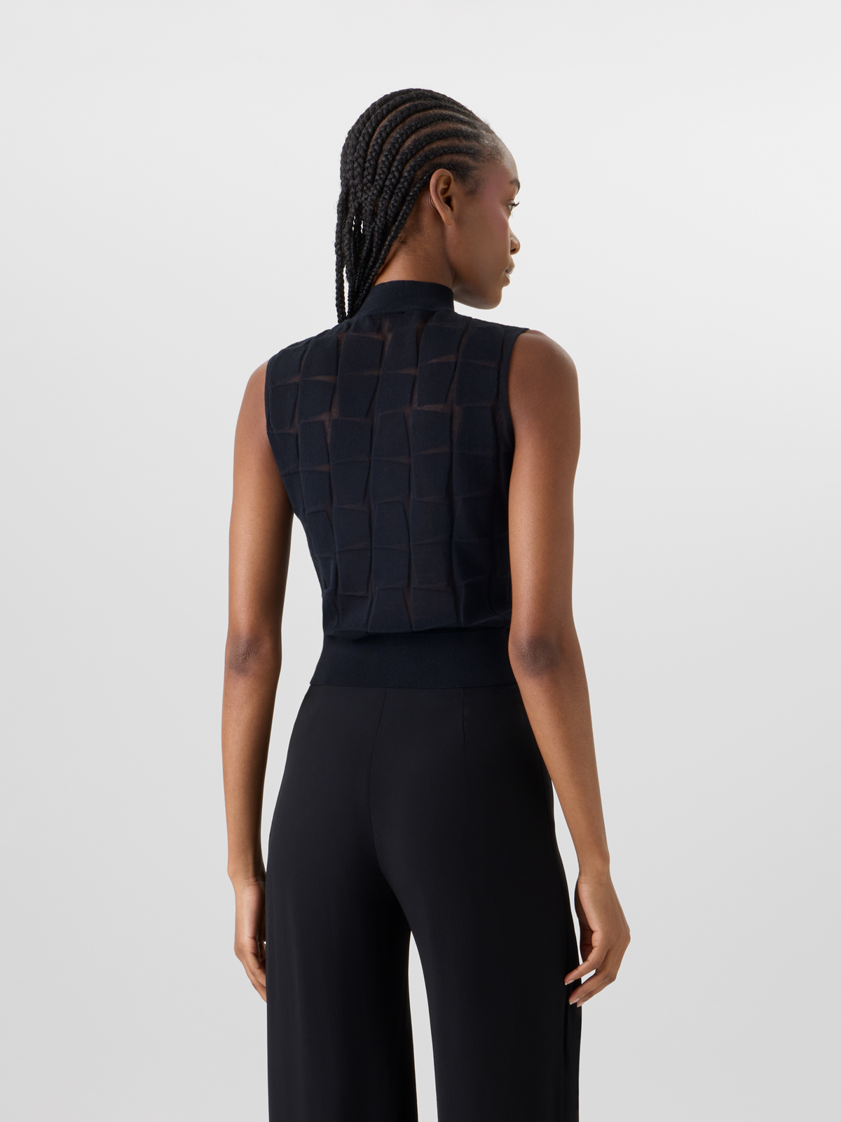 Designer Sleeveless Trapezoid Jacquard Knit Top - black #editorial