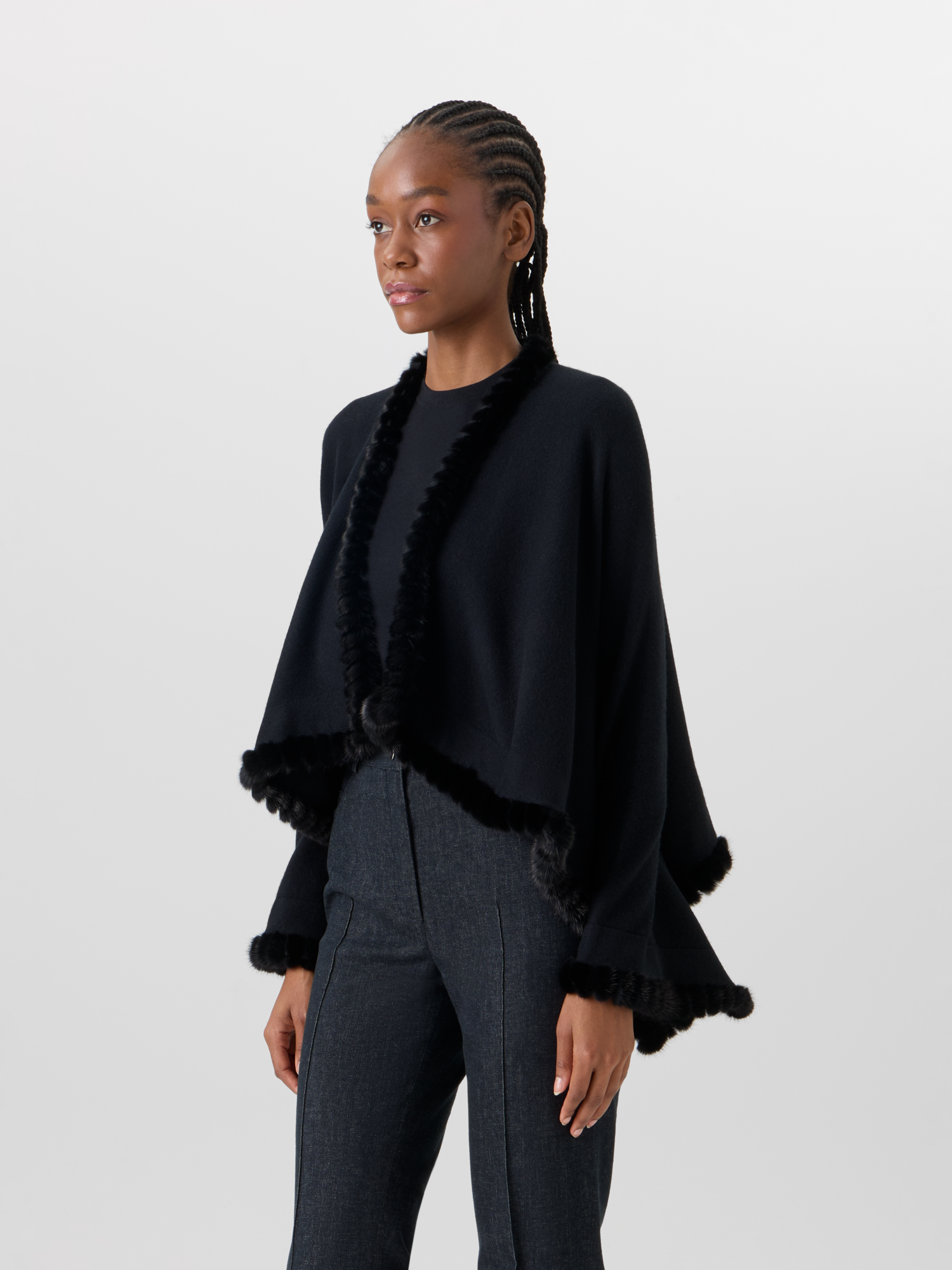 Designer Cashmere-Silk Knit Bolero - black 