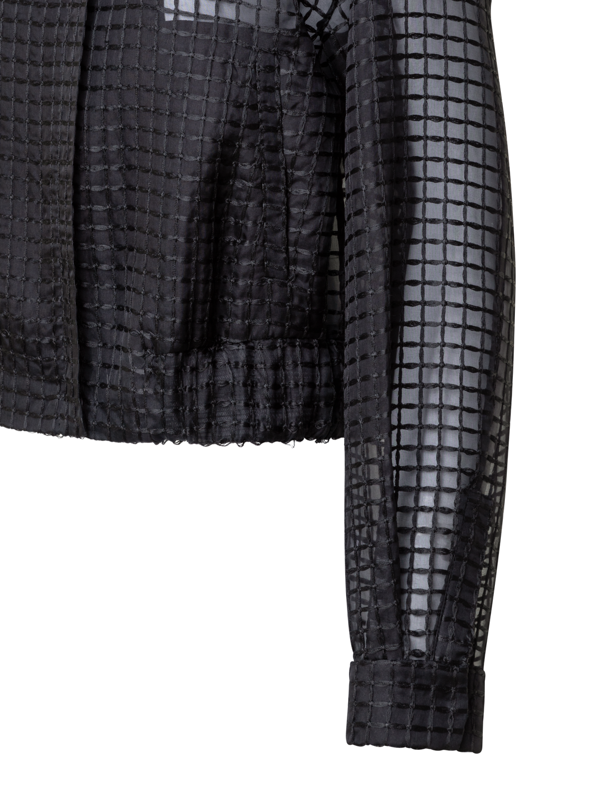 Designer Sheer Silk Blouson with Window Plaid Embroidery - black
