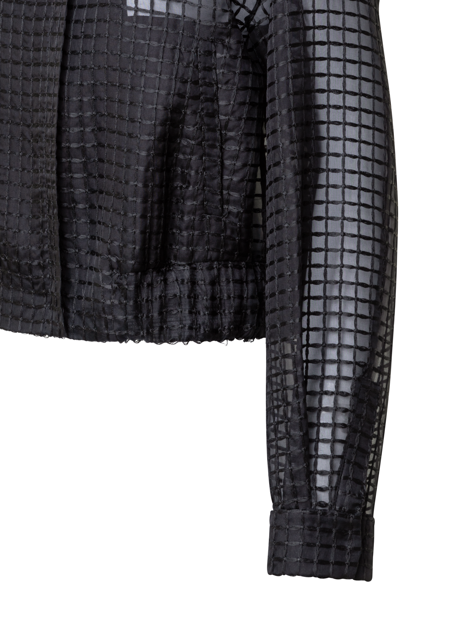 Designer Sheer Silk Blouson with Window Plaid Embroidery - black