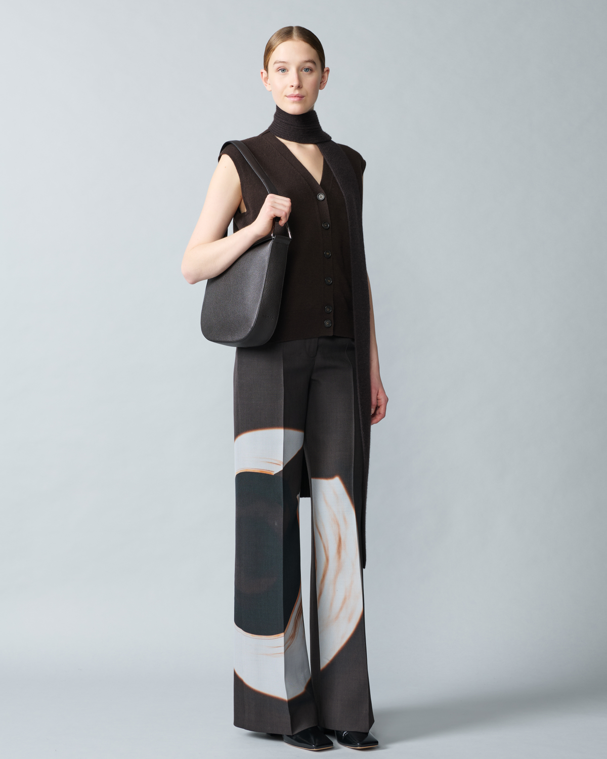 Designer Wide Double-Face Pants with Mocca Loop Print - brown - multicolor #editorial