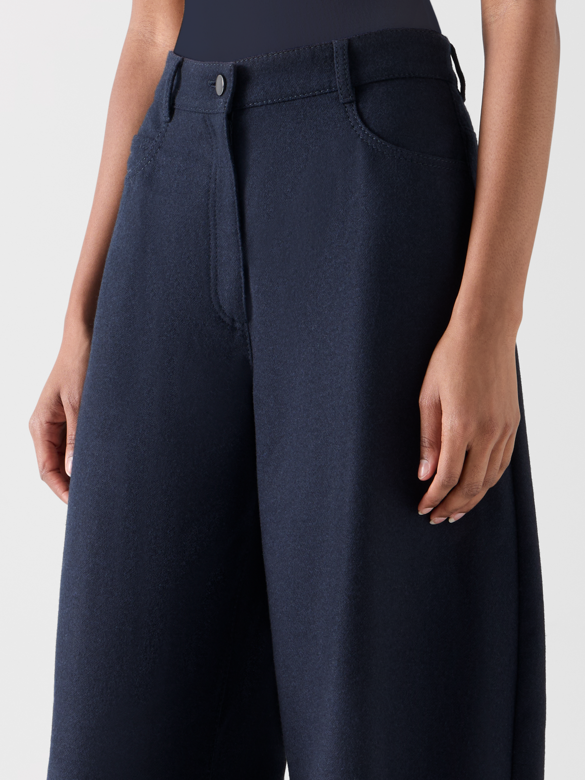 Designer Barrel Leg Pants in Heavy Wool Flannel - navy #editorial