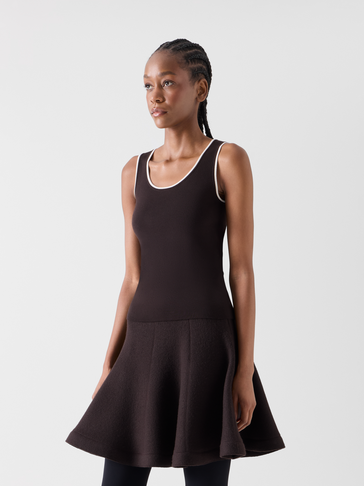 Designer Knit Tank with Contrast Piping - brown #editorial