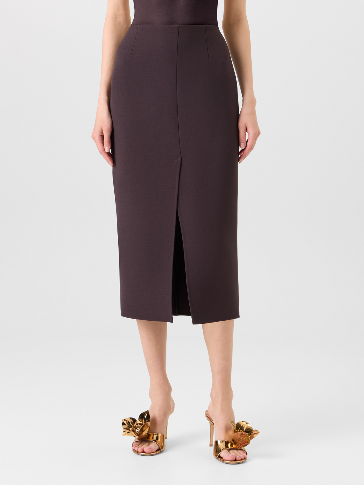 Designer Midi Pencil Skirt in Wool Double-Face - brown 