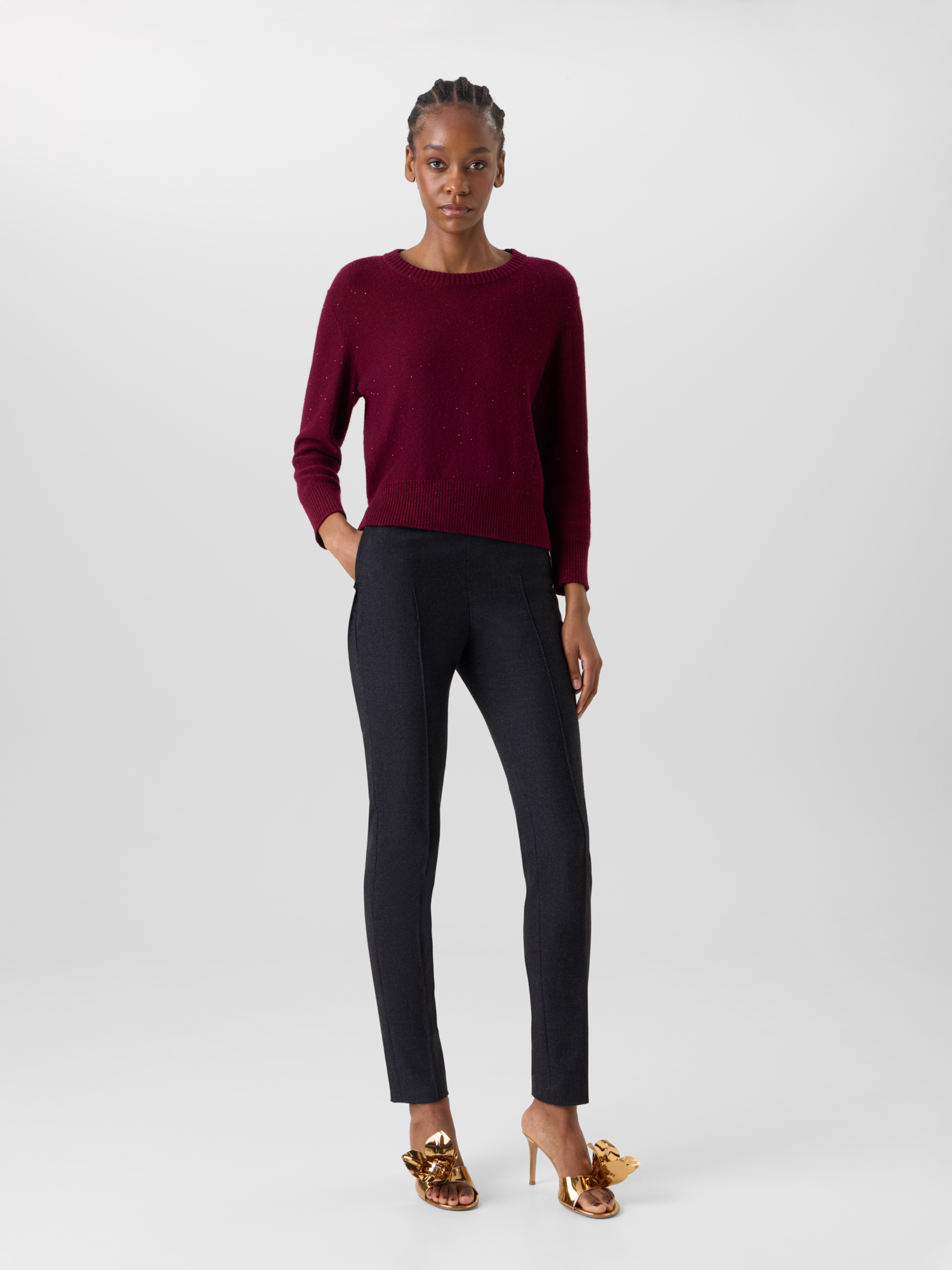 Designer Slim Leg Wool Flannel Pants - grey 