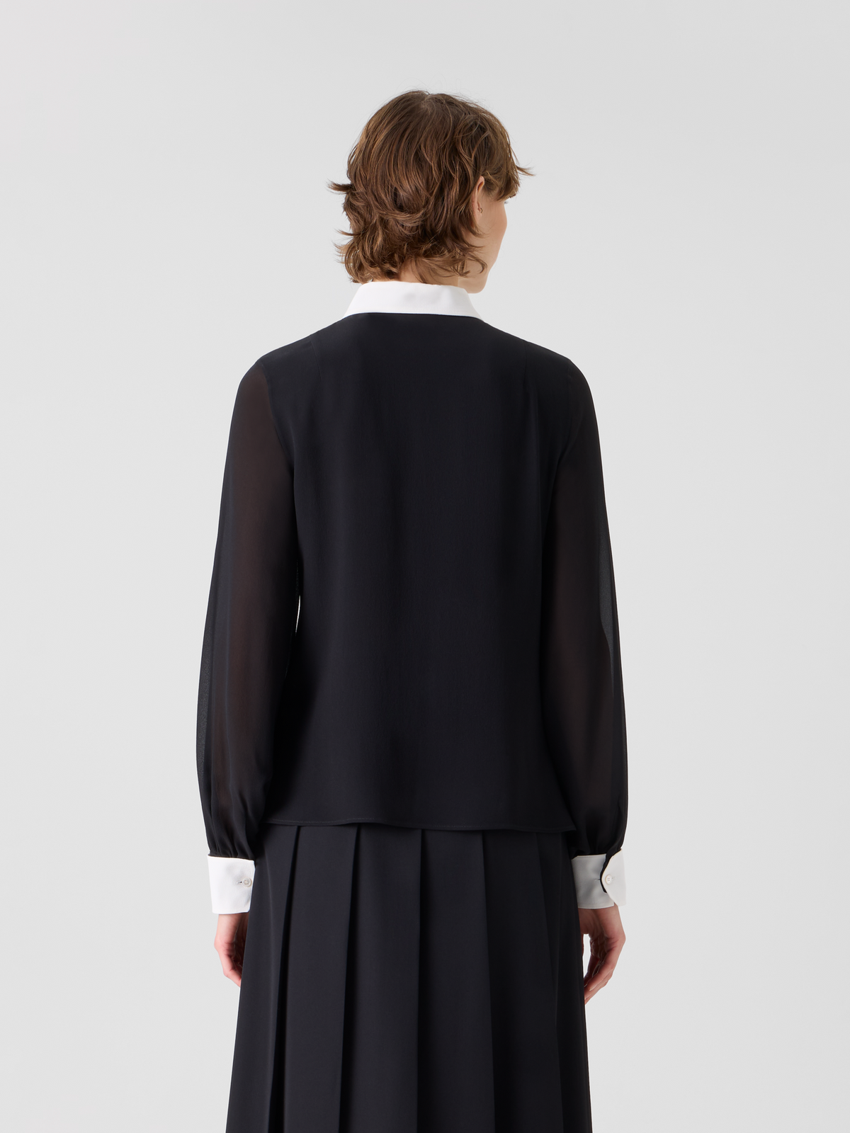 Designer Silk Blouse with Detachable Cuffs - black #editorial