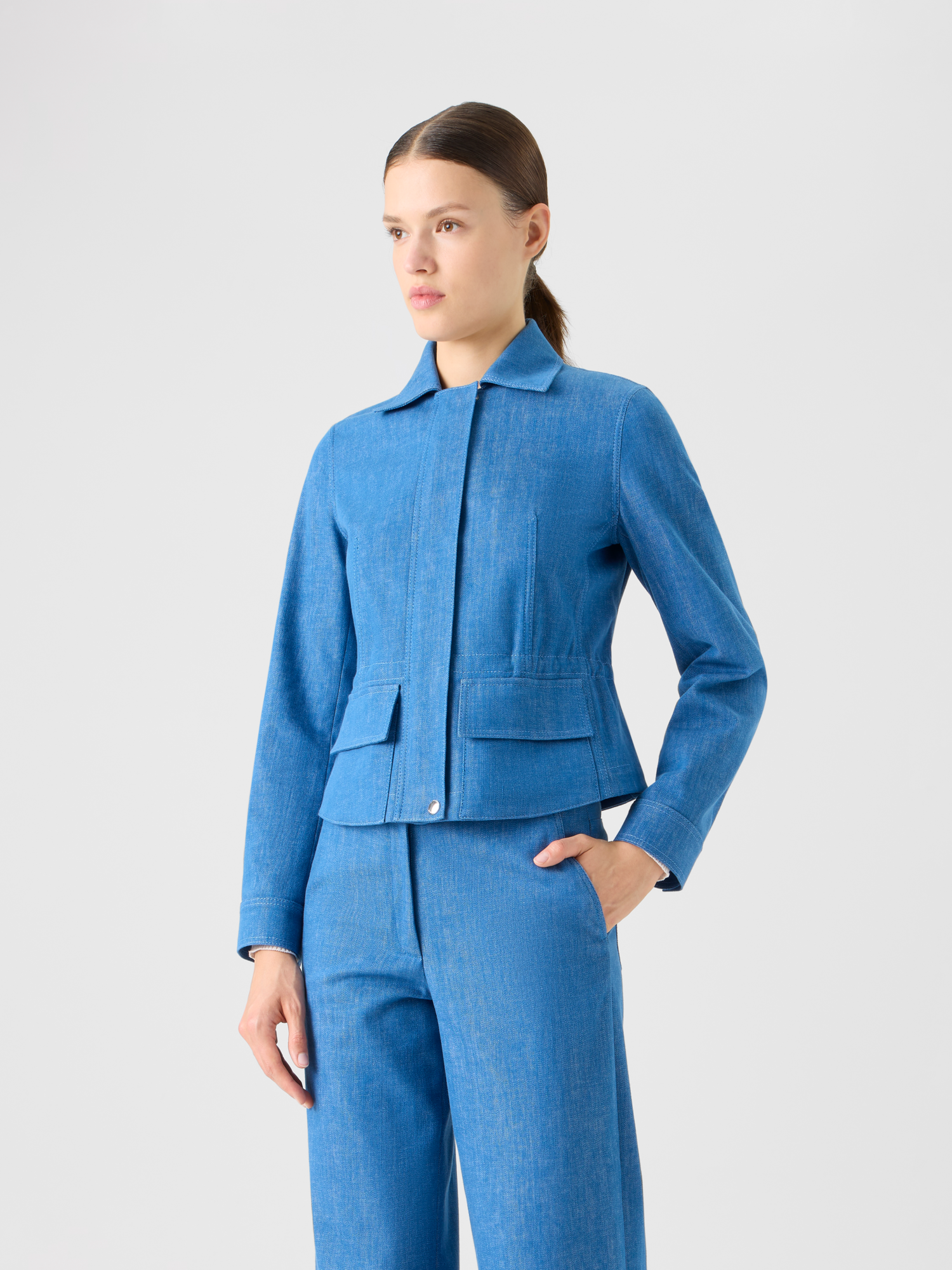 Designer Short Cotton Stretch Denim Jacket - blue 