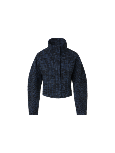 Designer Raw Denim Tweed Fitted Jacket - navy