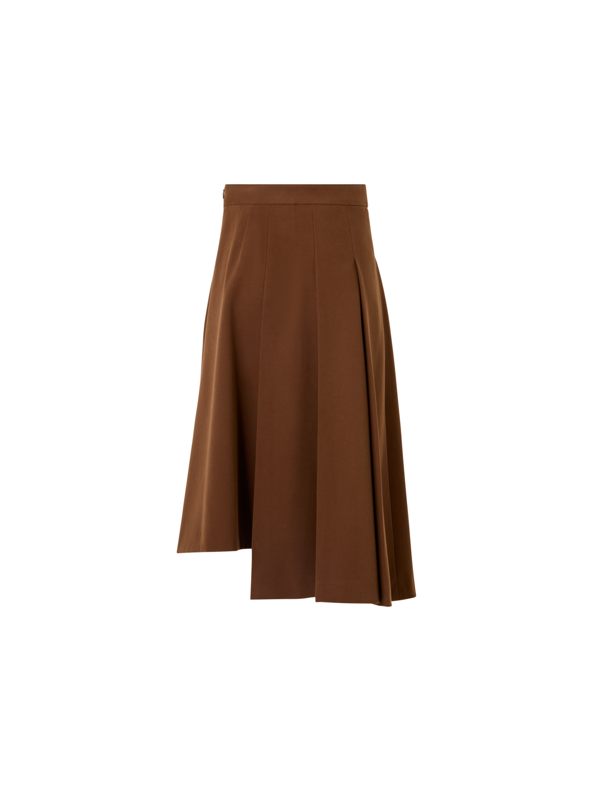 Designer Side Pleated Midi Skirt in Cotton Wool Gabardine - brown